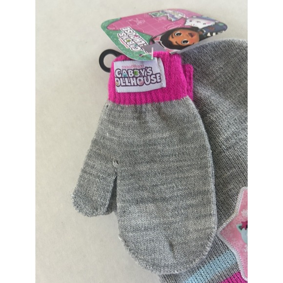 Gabbys Dollhouse Knit Hat Beanie‎ & Mitten Set Kids DreamWorks Sparkly Pink BxX - Picture 2 of 4